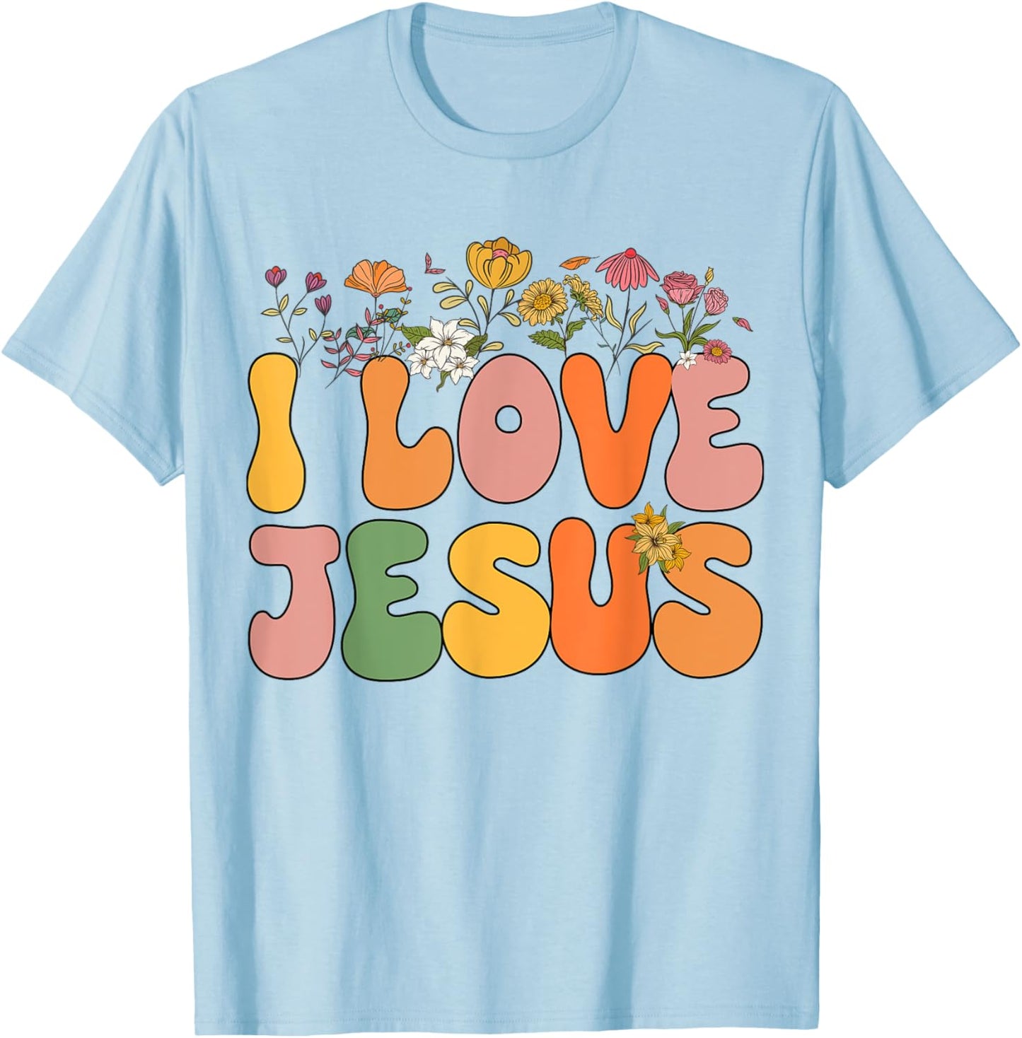 Girls I Love Jesus-Shirt Groovy Women Kids Toddler Christian T-Shirt - T-Shirt | Light Blue