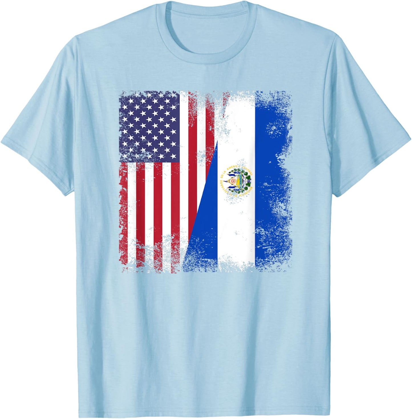 Half Salvadoran Flag | Vintage El Salvador USA Gift T-Shirt - T-Shirt | Light Blue