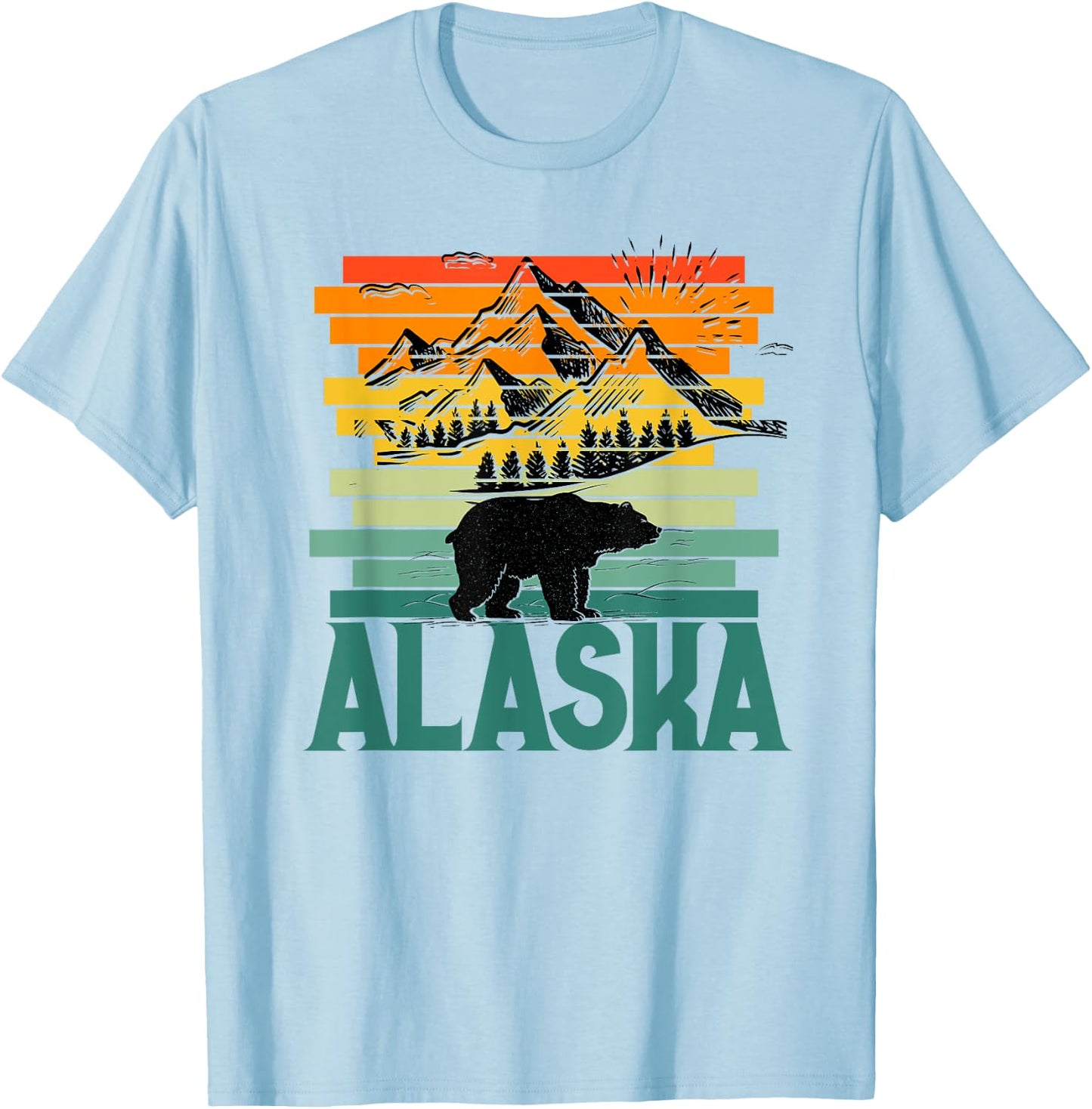 Alaskan Glacier Mountains Landscape Bear Animal Retro Cute T-Shirt - T-Shirt | Light Blue