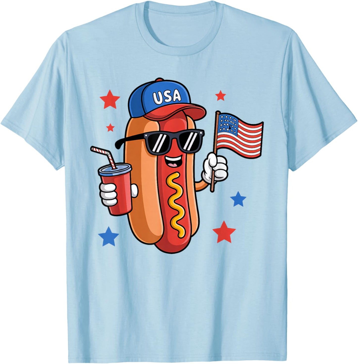 Hotdog 4th Of July Sunglasses USA Flag Funny Patriotic BBQ Men Women Kids T-Shirt - T-Shirt | Light Blue