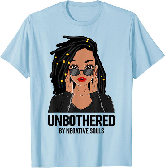 Unbothered African American Women Loc'd Girls Black Queen T-Shirt - T-Shirt | Light Blue
