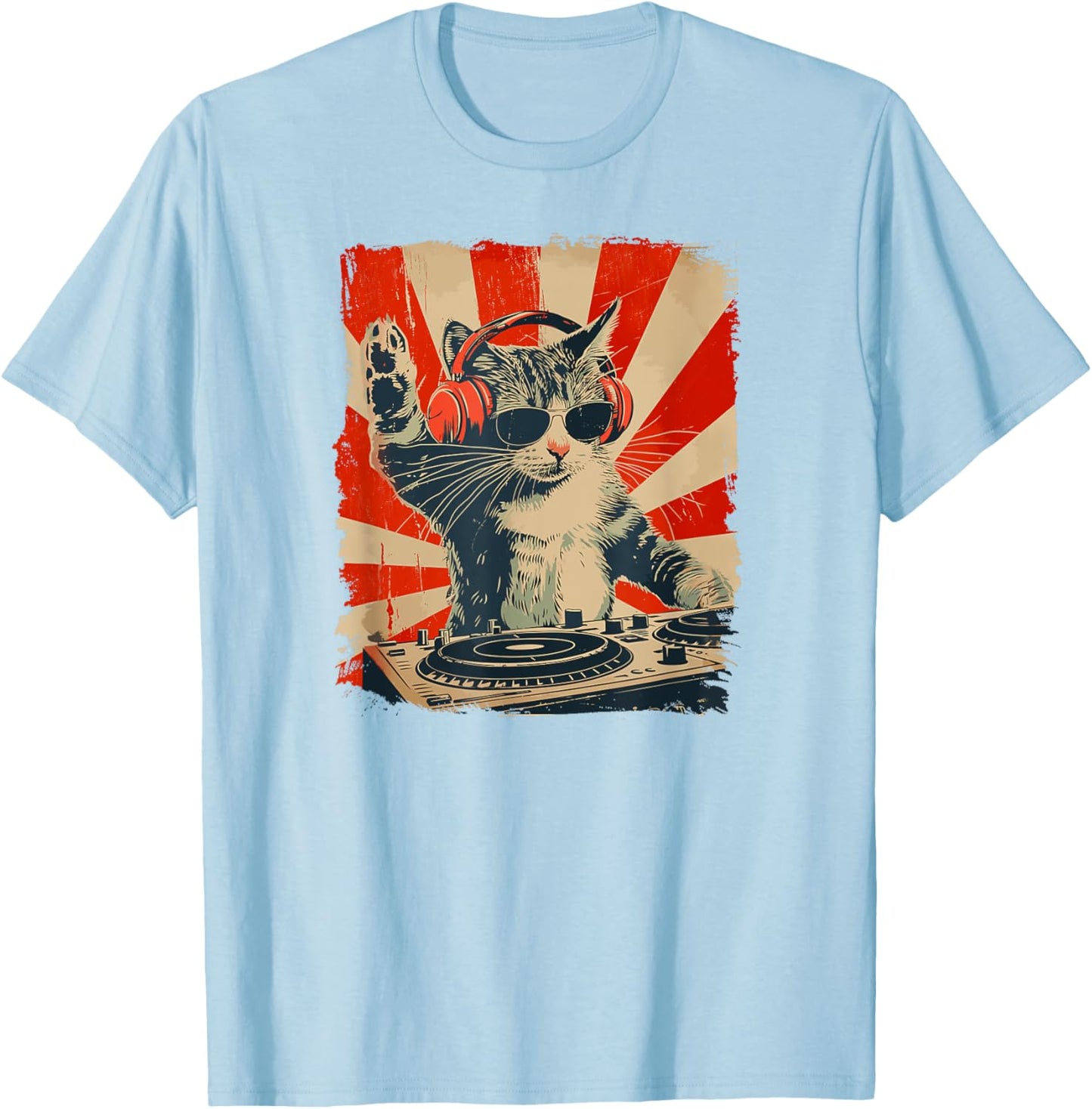 Funny DJ Cat Disco Sound Tech Headphone Music T-Shirt - T-Shirt | Light Blue