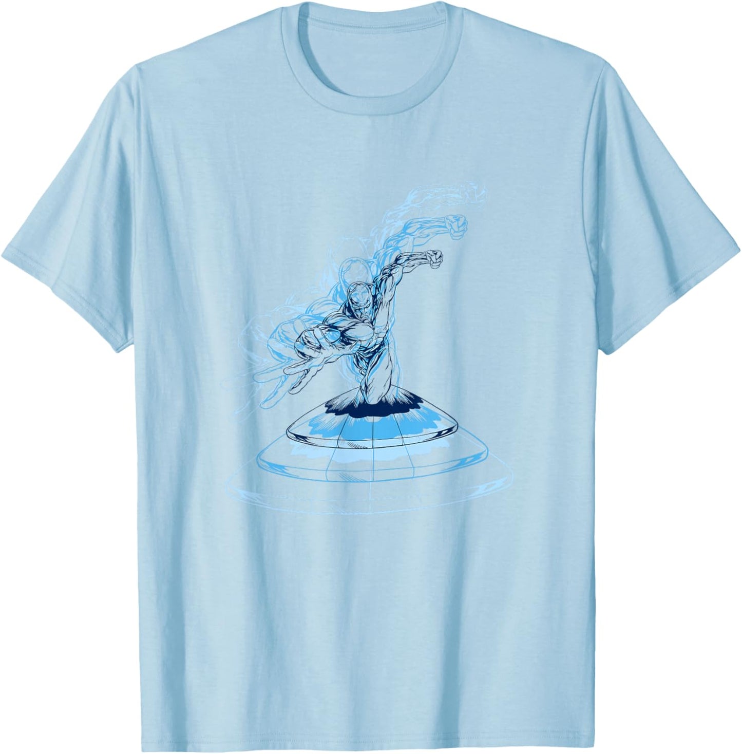 Marvel Comics Retro Classic Silver Surfer Illusion Big Logo T-Shirt - T-Shirt | Light Blue