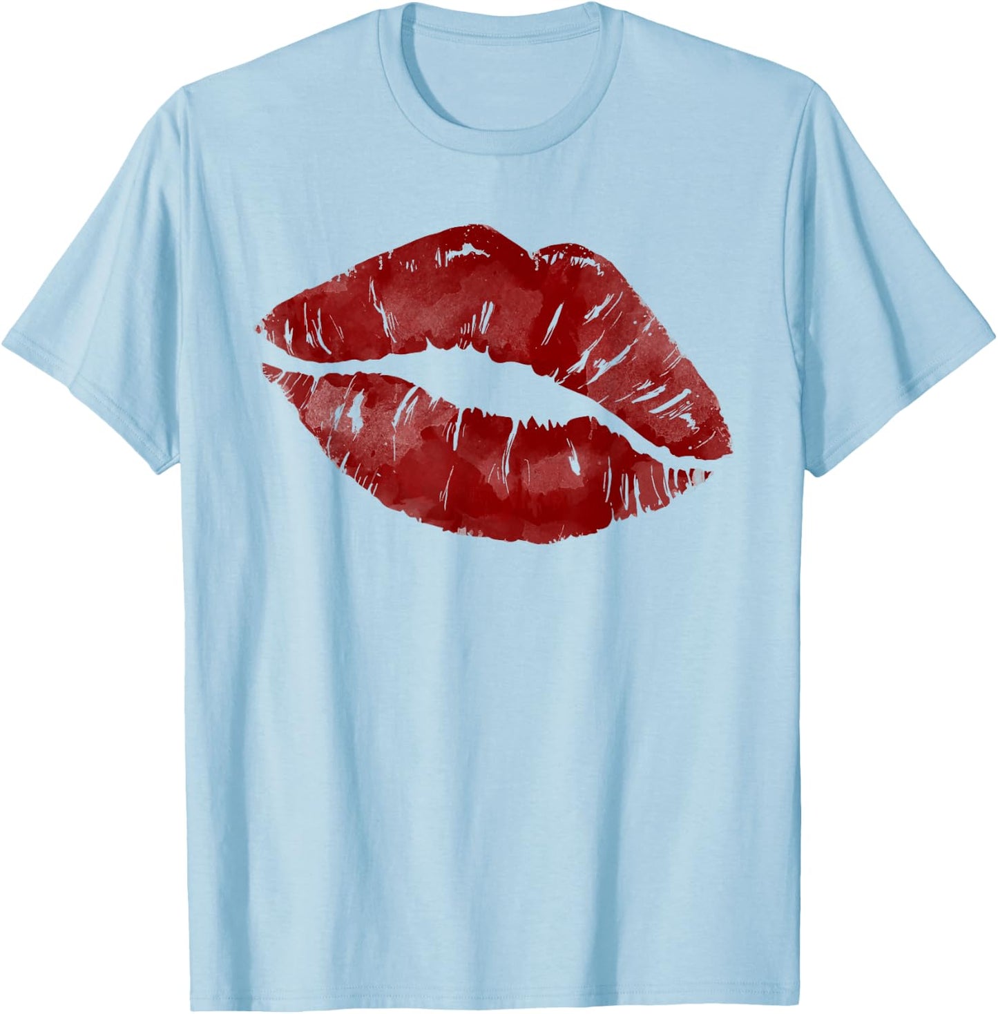 Sexy Red Hot Moist Lips Print Lipstick Kiss Me Clip Art T-Shirt - T-Shirt | Light Blue
