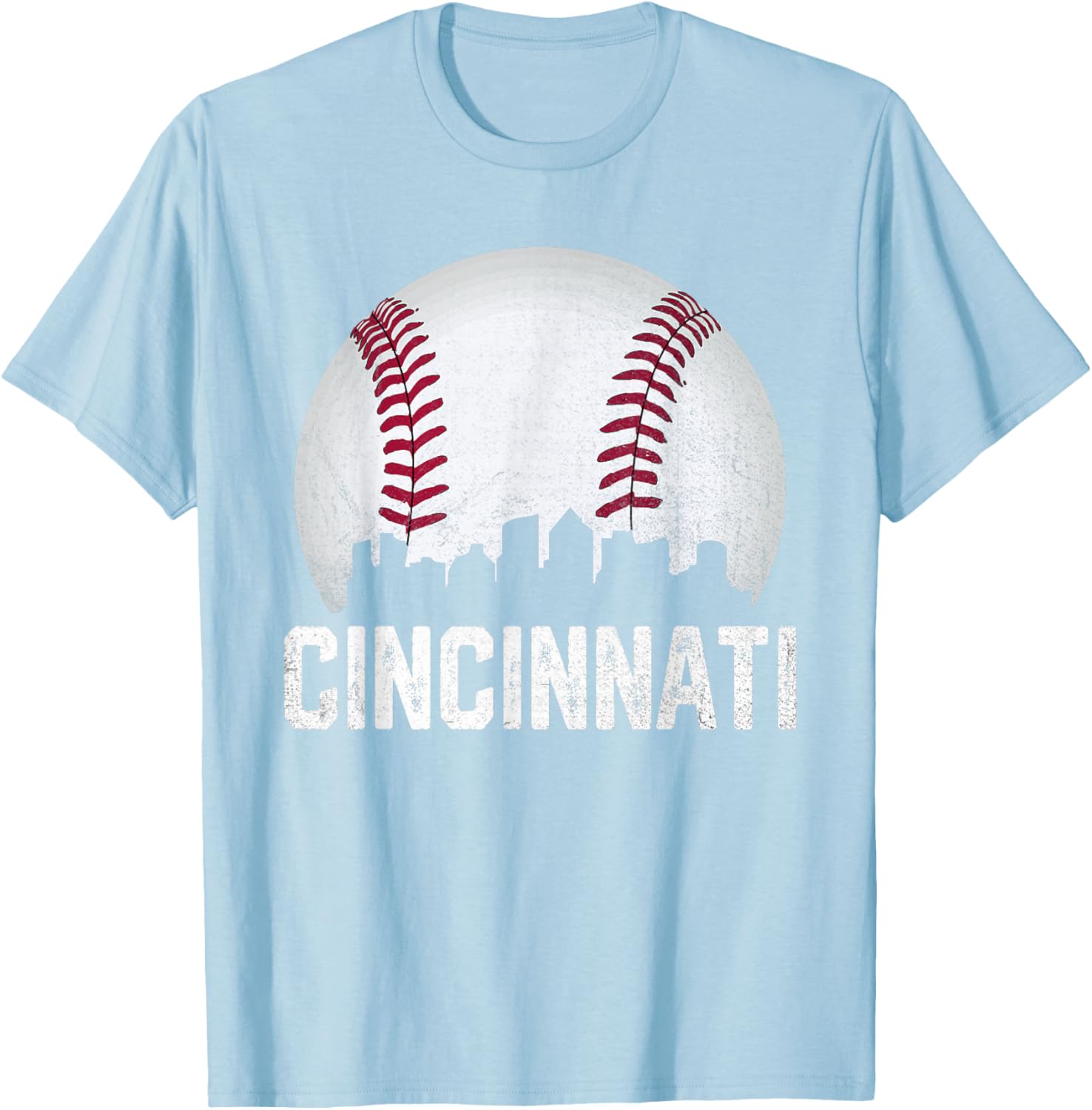 Cincinnati Baseball Ohio Skyline City Vintage Style T-Shirt - T-Shirt | Light Blue
