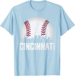 Cincinnati Baseball Ohio Skyline City Vintage Style T-Shirt - T-Shirt | Light Blue
