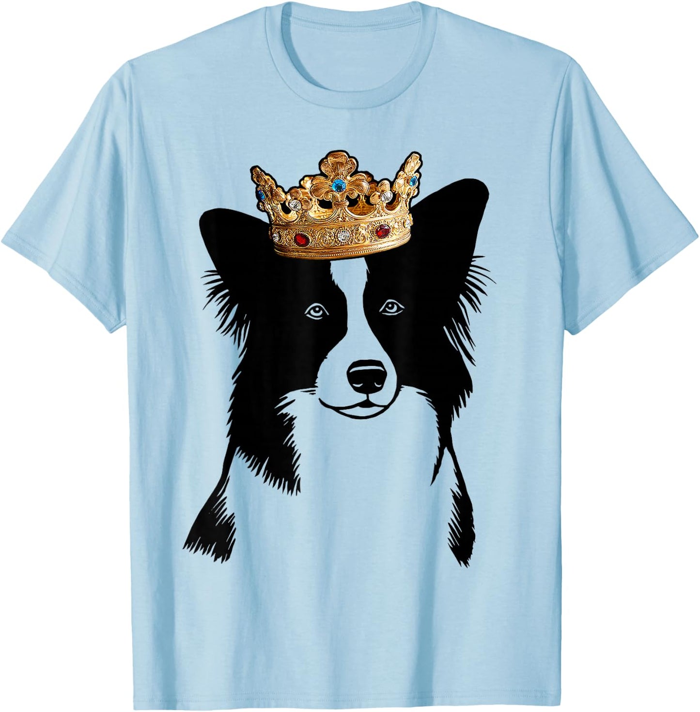 Border Collie Dog Wearing Crown T-Shirt - T-Shirt | Light Blue