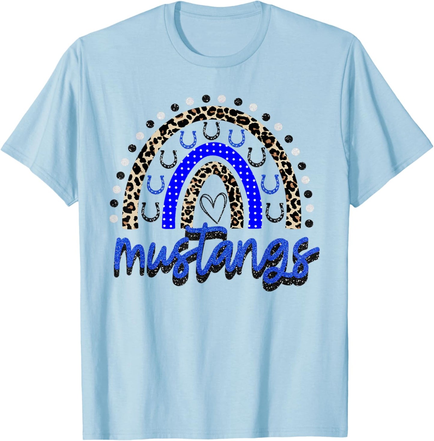 Blue Mustangs School Spirit Mustang Rainbow Mascot T-Shirt - T-Shirt | Light Blue