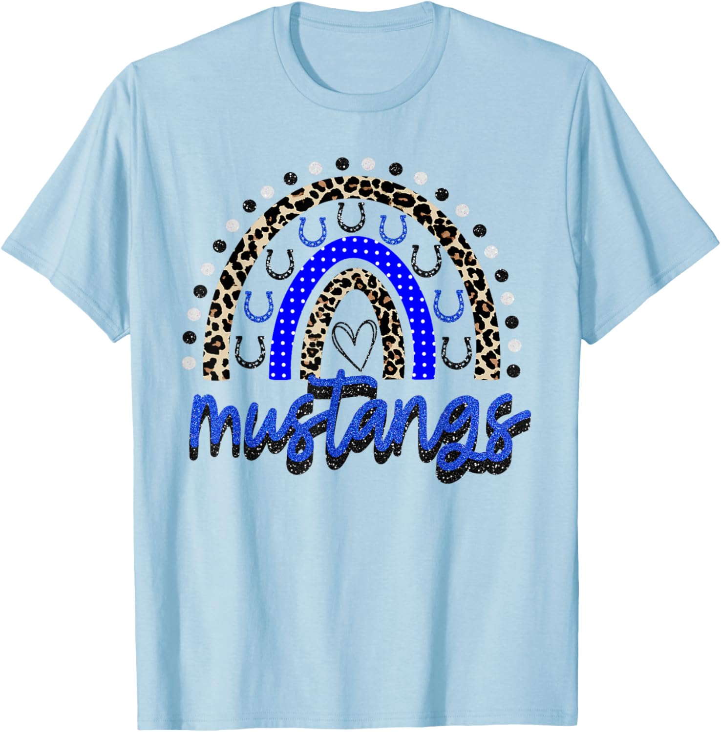 Blue Mustangs School Spirit Mustang Rainbow Mascot T-Shirt - T-Shirt | Light Blue