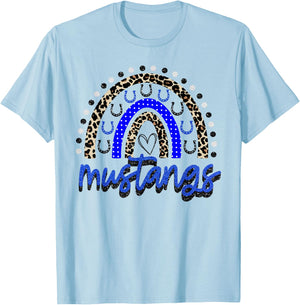 Blue Mustangs School Spirit Mustang Rainbow Mascot T-Shirt - T-Shirt | Light Blue