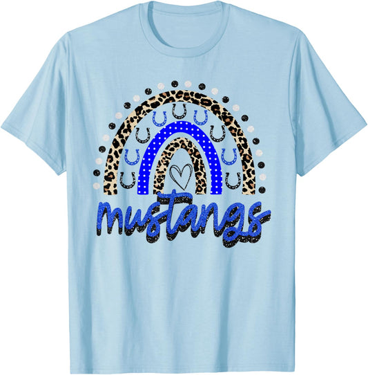 Blue Mustangs School Spirit Mustang Rainbow Mascot T-Shirt - T-Shirt | Light Blue