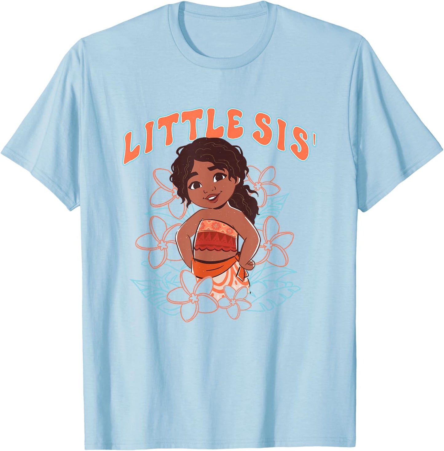 Disney Moana 2 Little Sis' Cute Simea Tropical Floral Logo T-Shirt - T-Shirt | Light Blue