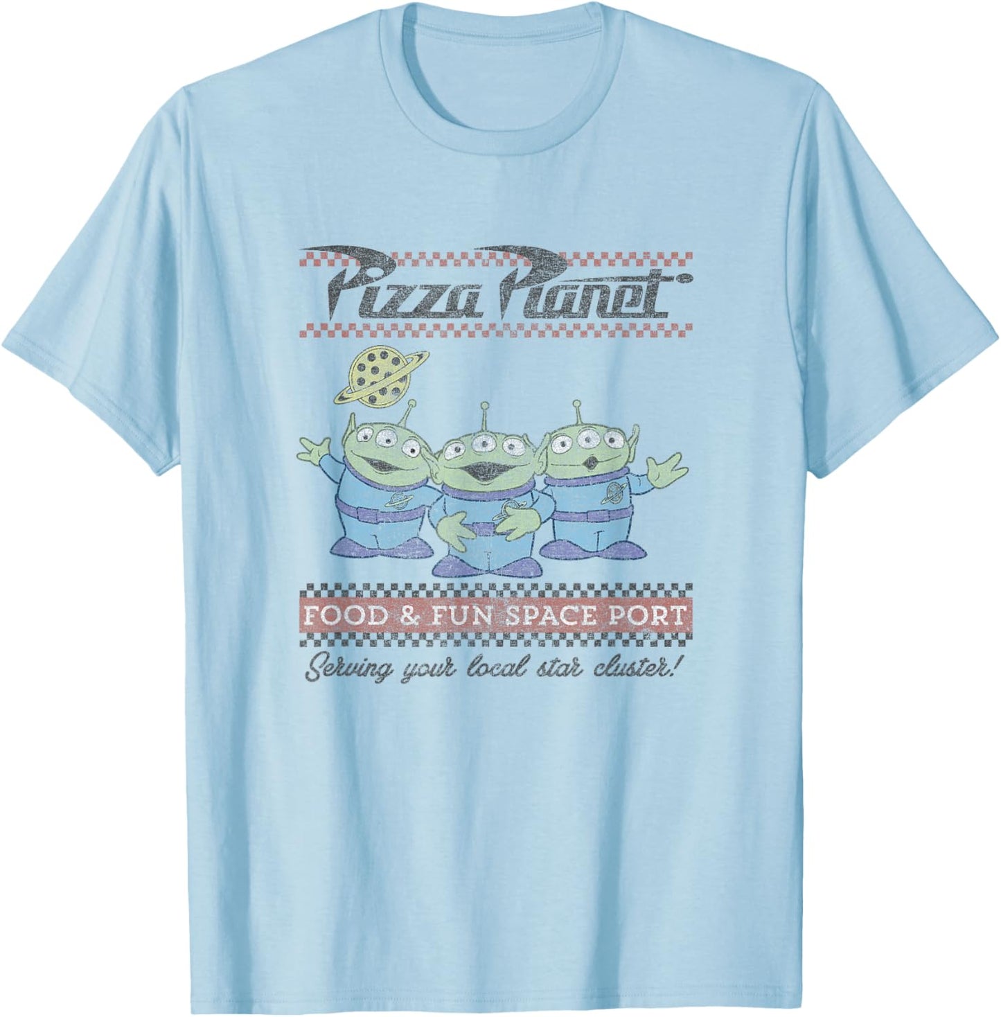 Disney Pixar Toy Story Pizza Planet Food & Fun Space Retro T-Shirt - T-Shirt | Light Blue