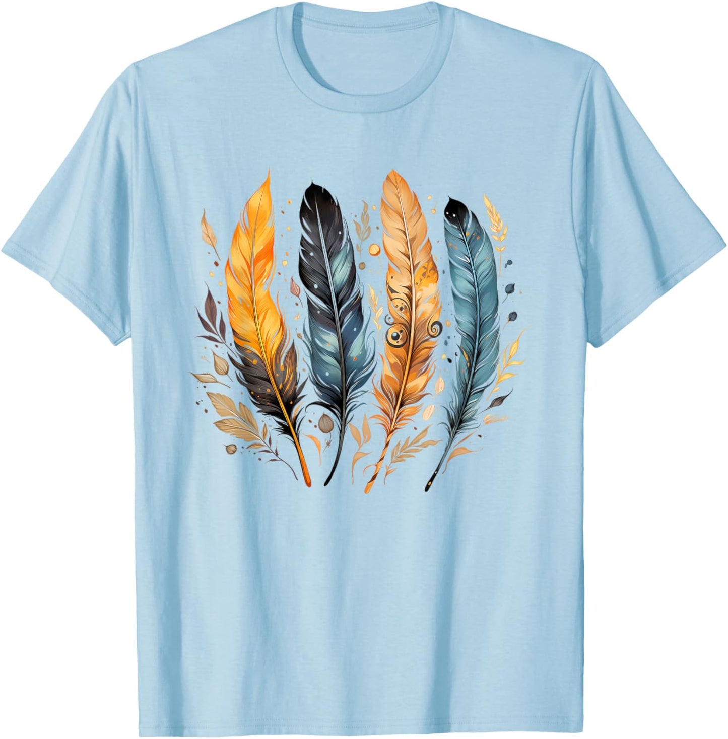Colorful feathers, bird, Native Americans, symbol, pattern T-Shirt - T-Shirt | Light Blue