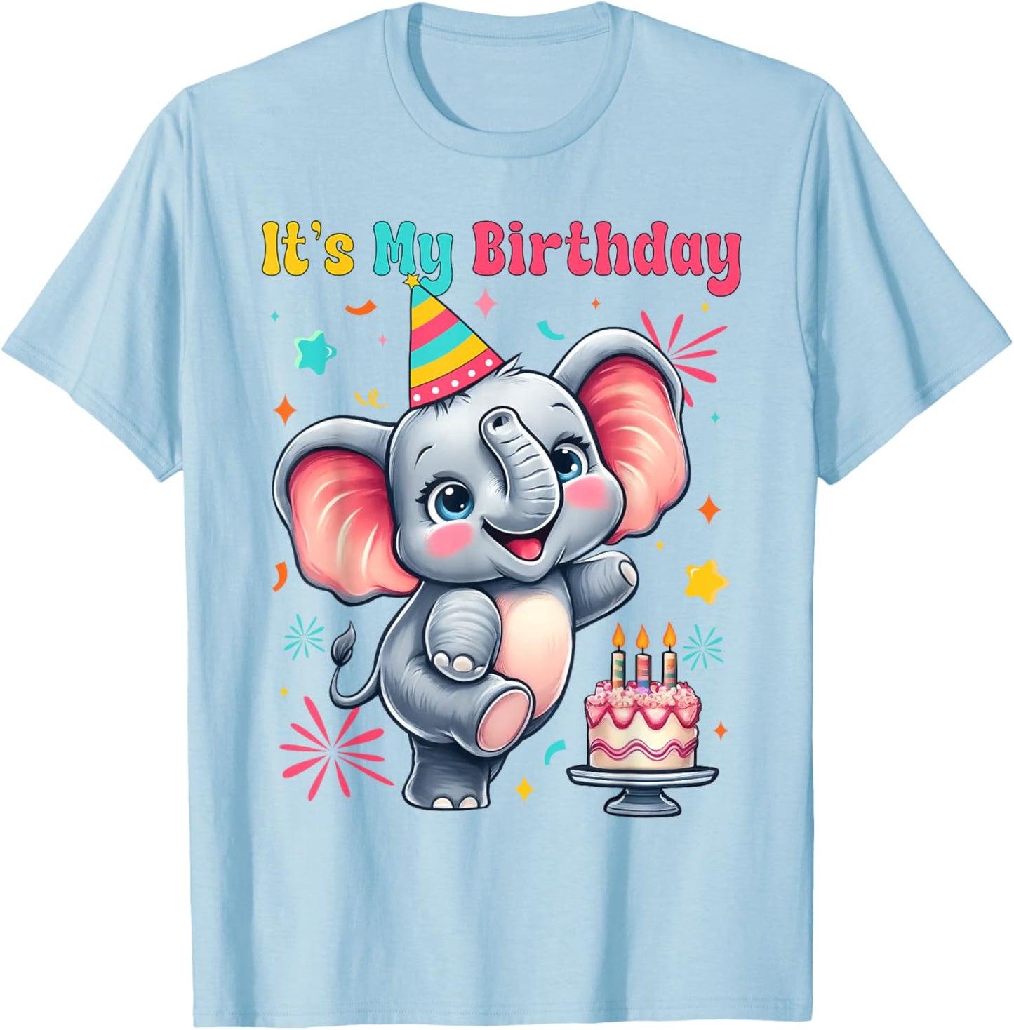 It's My Birthday Boys Girls Kids Toddler Elephant Birthday T-Shirt - T-Shirt | Light Blue