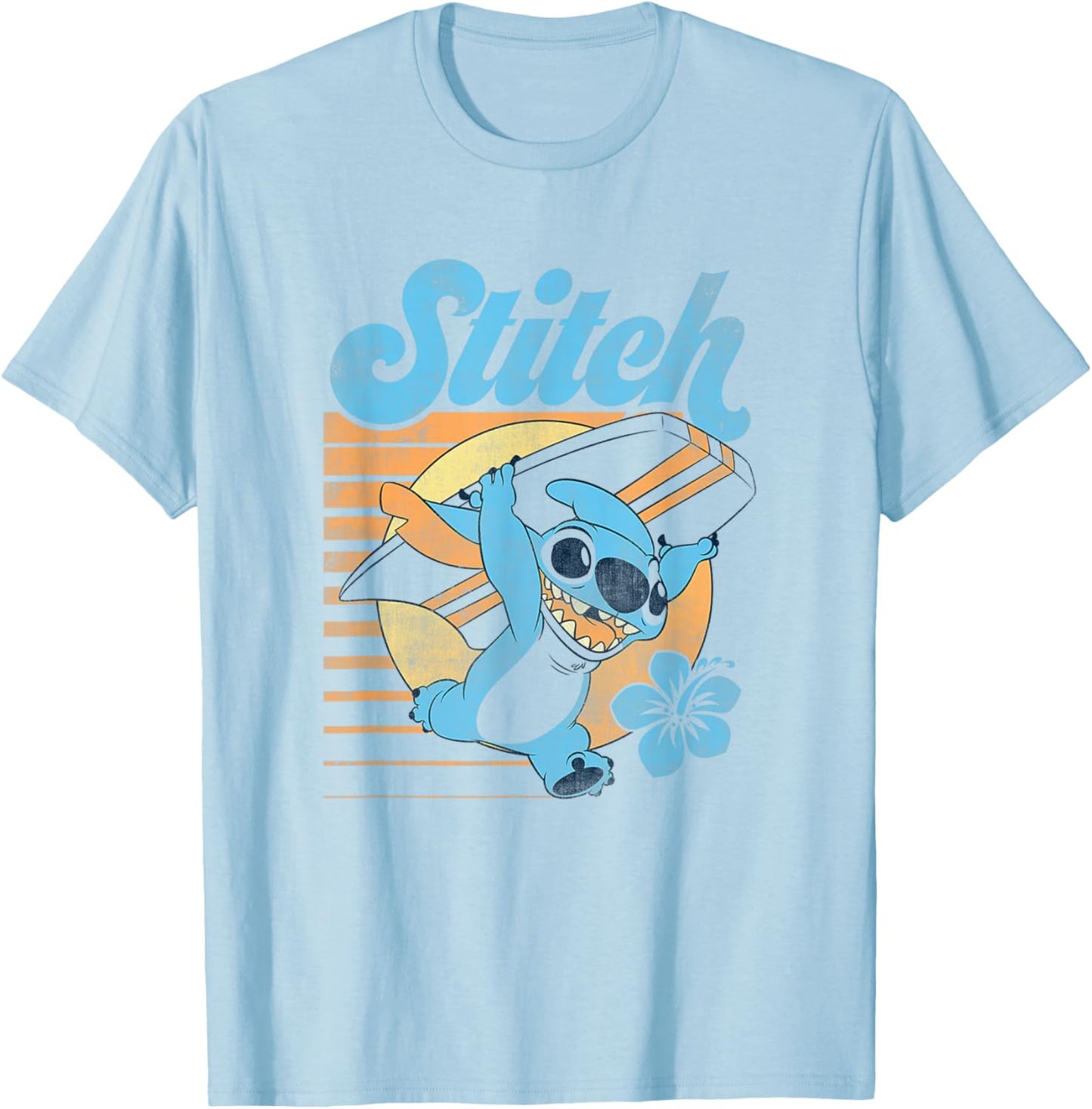 Disney Lilo & Stitch Tropical Vintage Aloha Surf Stitch Logo T-Shirt - T-Shirt | Light Blue