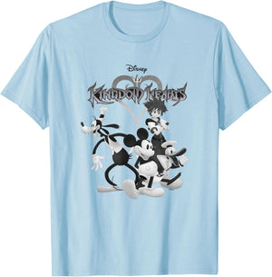 Kingdom Hearts Steamboat Heroes Black and White T-Shirt - T-Shirt | Light Blue