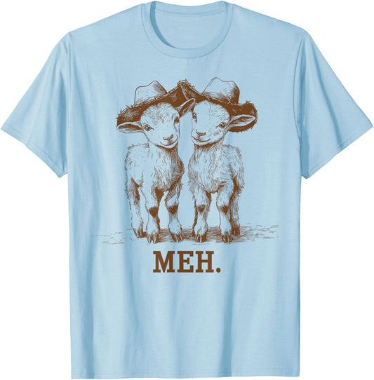 Meh Goat Meme Farm Animal Funny Farmer Animals Lover T-Shirt - T-Shirt | Light Blue