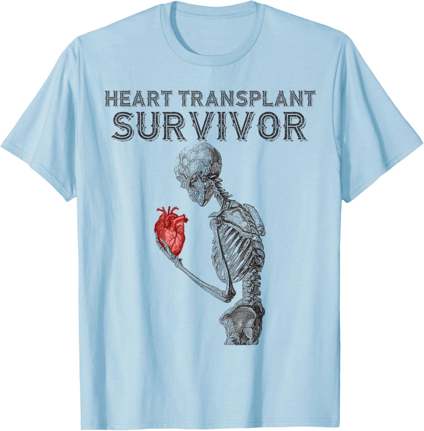 Heart Transplant Survivor Skeleton Red Anatomical Heart T-Shirt - T-Shirt | Light Blue