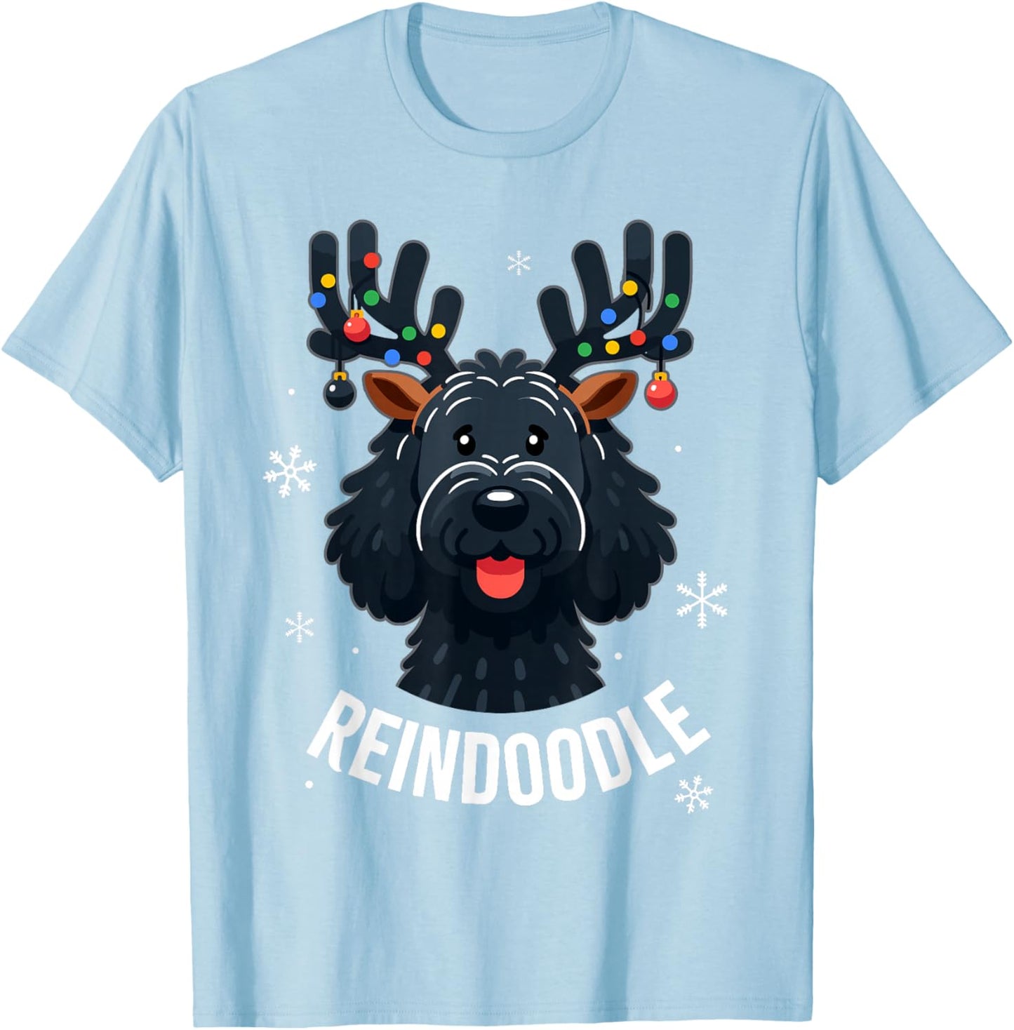 Black Doodle Dog Reindoodle Reindeer Doodle Christmas Dog T-Shirt - T-Shirt | Light Blue