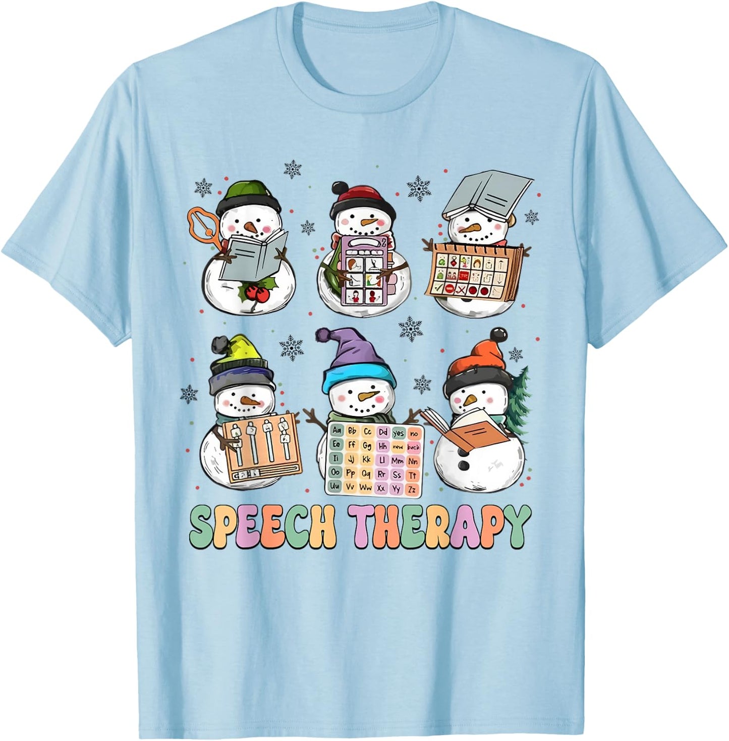 Cute Speech Therapy Christmas Snowman SLP Speech Pathologist T-Shirt - T-Shirt | Light Blue