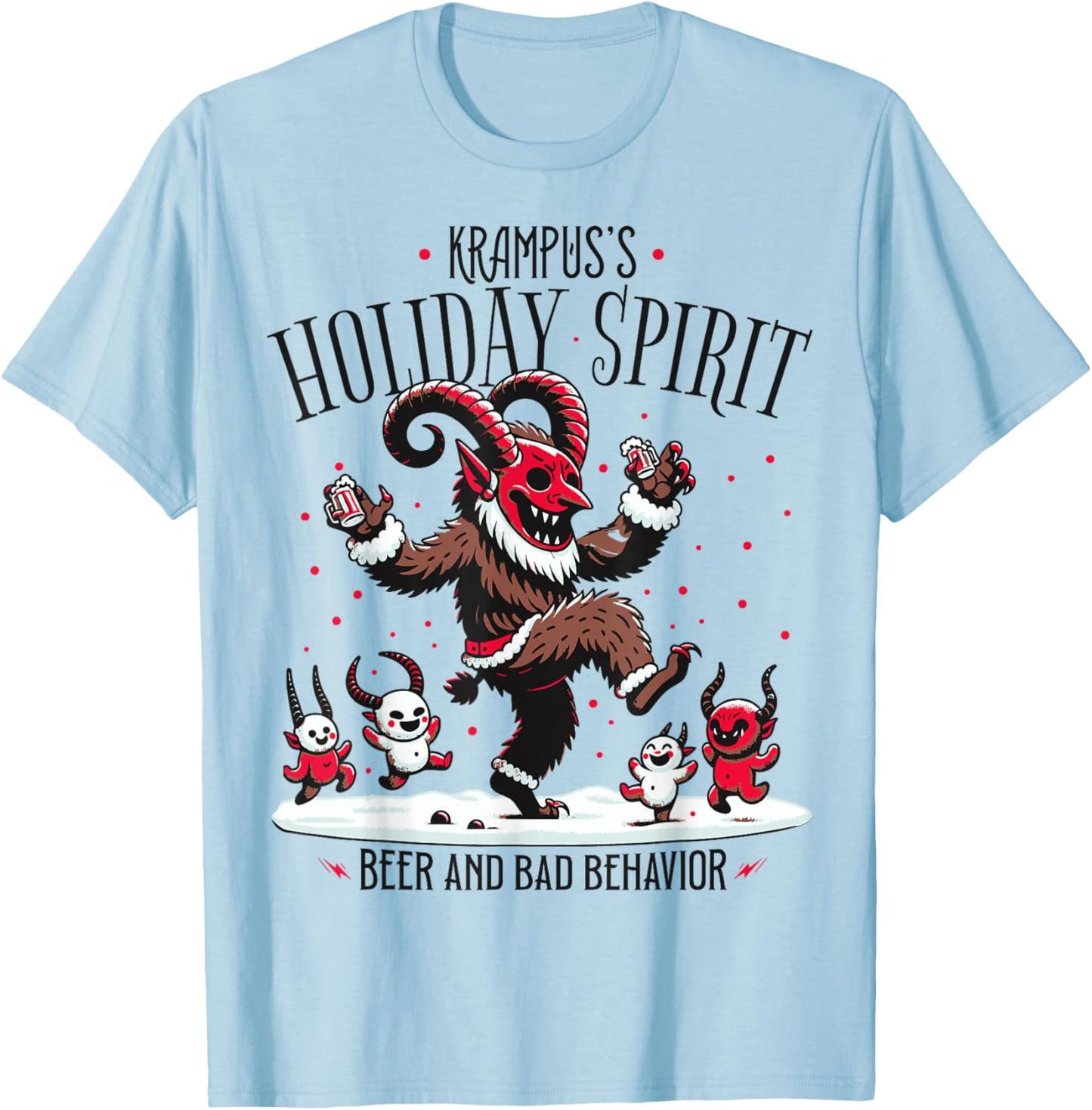 Krampus Holiday Spirit Design With Dancing Demons T-Shirt - T-Shirt | Light Blue