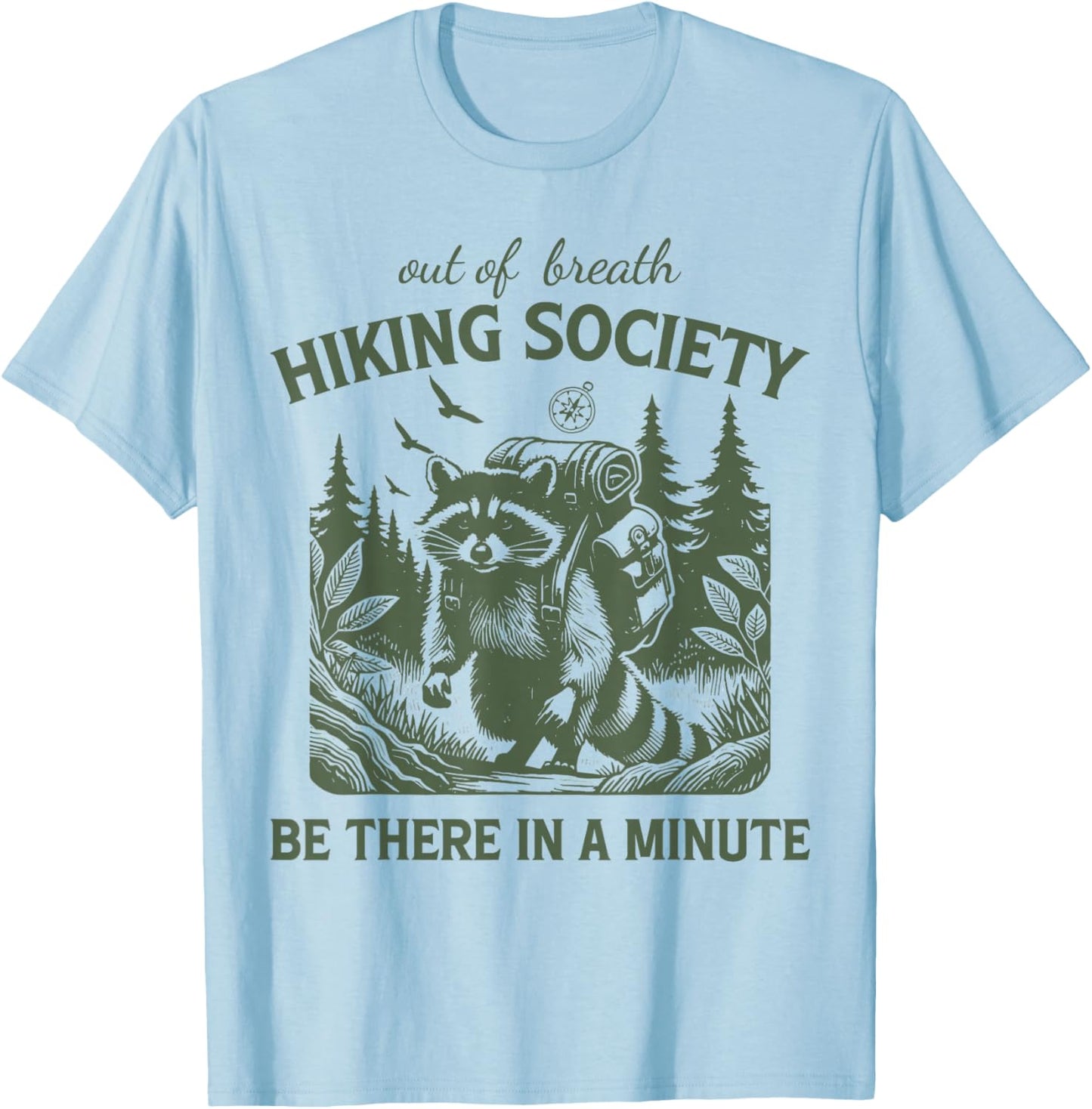 Retro Hiking Funny Raccoon T-Shirt - T-Shirt | Light Blue
