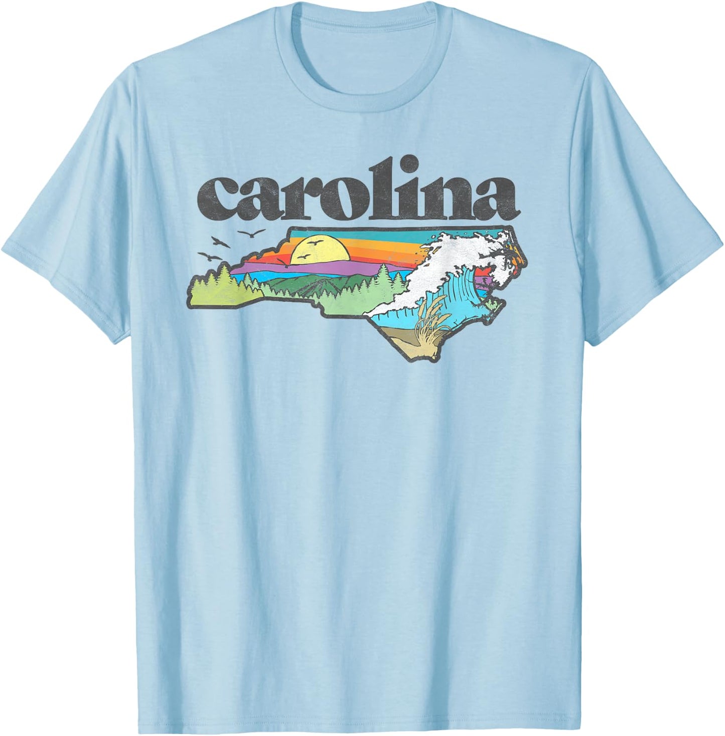 State of North Carolina Outdoors Retro Nature T-Shirt - T-Shirt | Light Blue