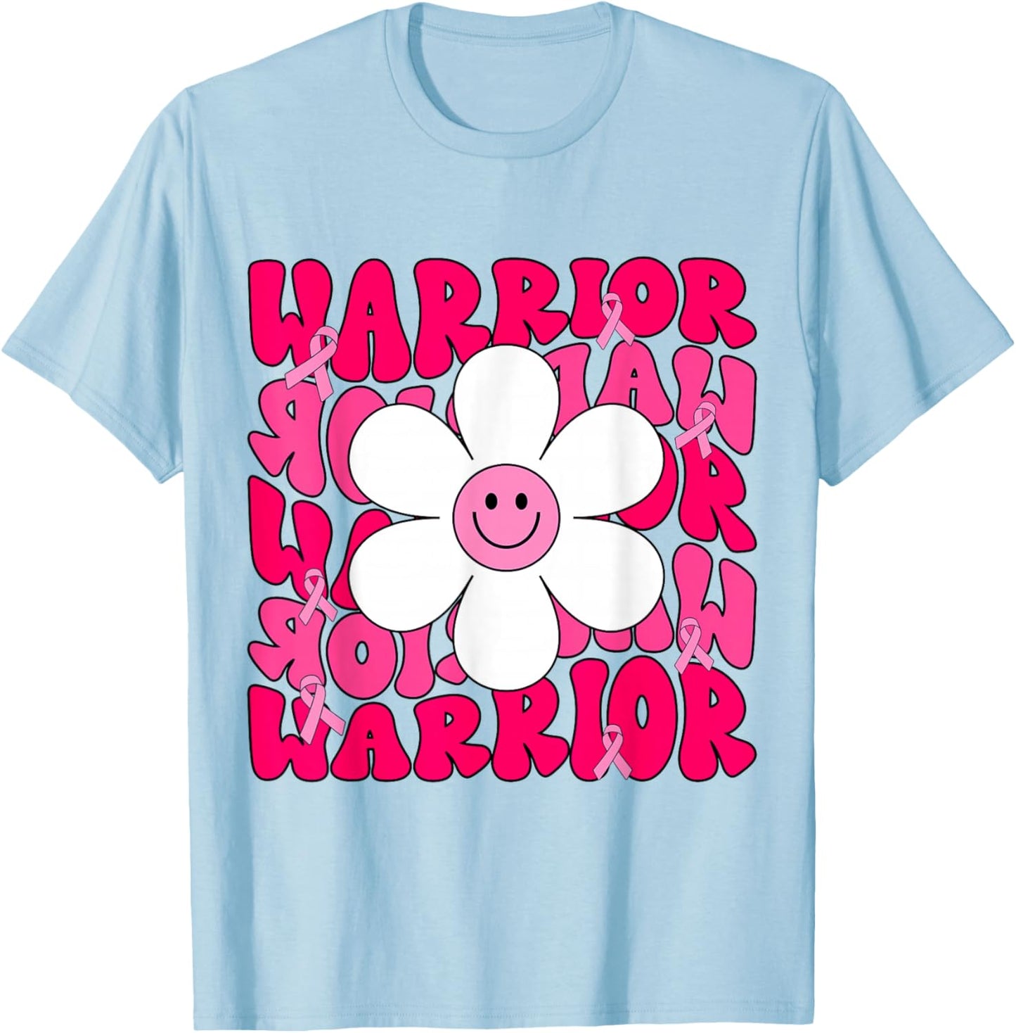 Groovy Breast Cancer Warrior Pink Ribbon T-Shirt - T-Shirt | Light Blue