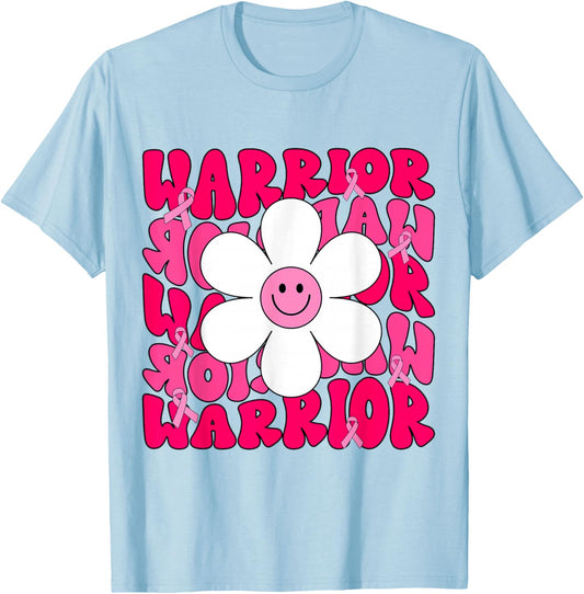 Groovy Breast Cancer Warrior Pink Ribbon T-Shirt - T-Shirt | Light Blue