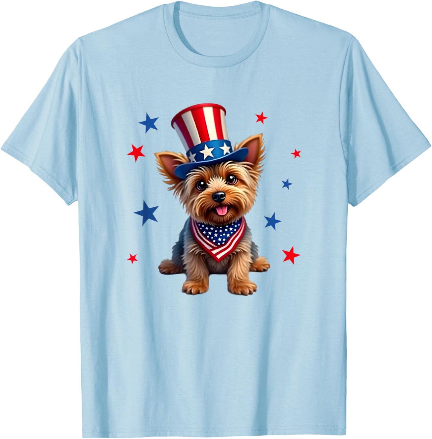 Yorkie, 4th of July, Yorkshire Terrier dog, Patriotic T-Shirt - T-Shirt | Light Blue