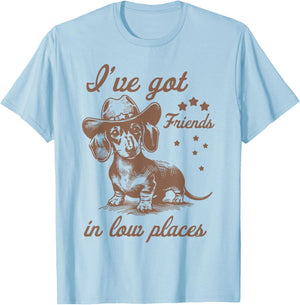 Retro I've Got Friends In Low Places Funny Dachshund Cowboy T-Shirt - T-Shirt | Light Blue