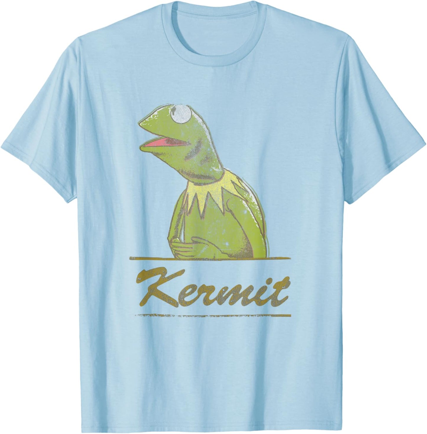 Disney The Muppets Kermit Vintage Portrait Distressed Logo T-Shirt - T-Shirt | Light Blue