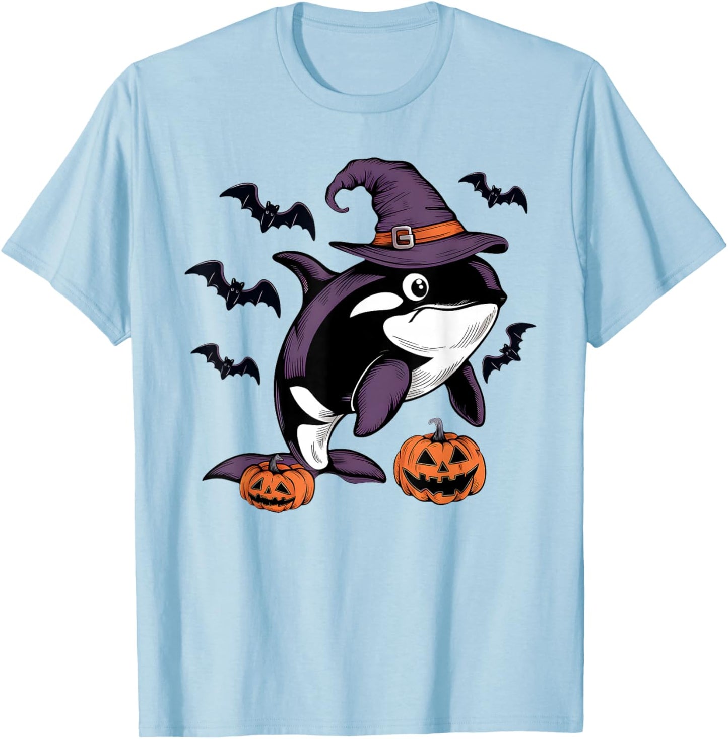 Funny Pumpkin Bat Witch Costume Orca Halloween T-Shirt - T-Shirt | Light Blue