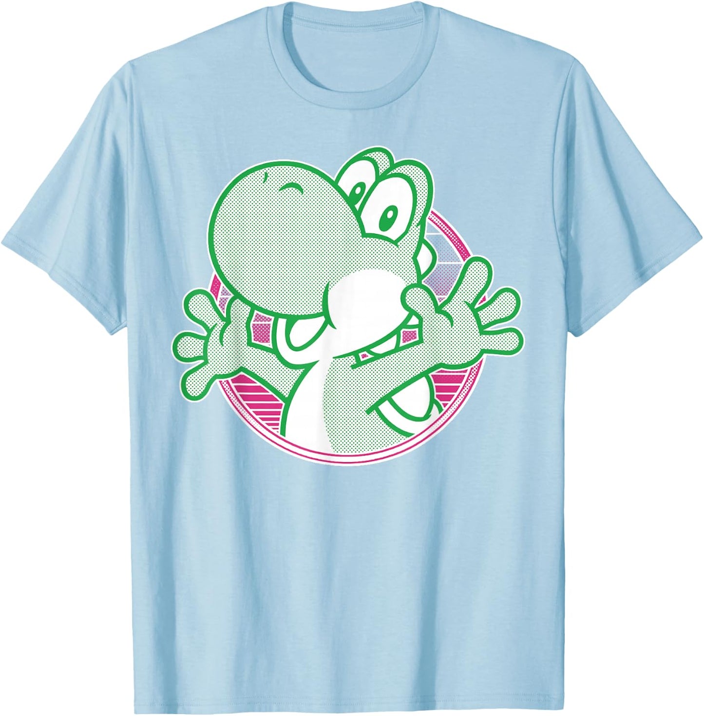Super Mario Yoshi Neon Circle Portrait T-Shirt - T-Shirt | Light Blue