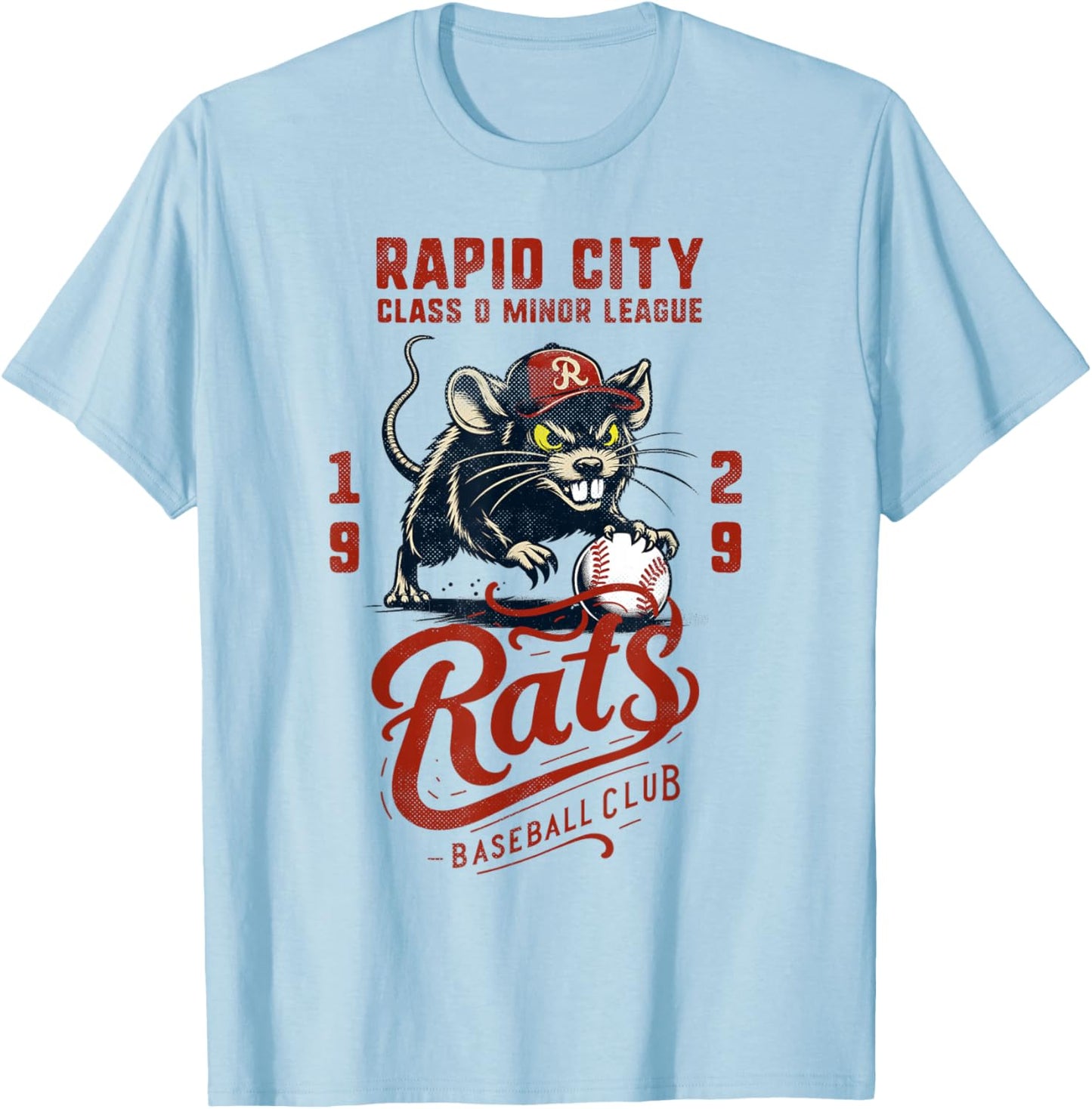 Rapid City Rats Retro Minor League Baseball Team T-Shirt - T-Shirt | Light Blue