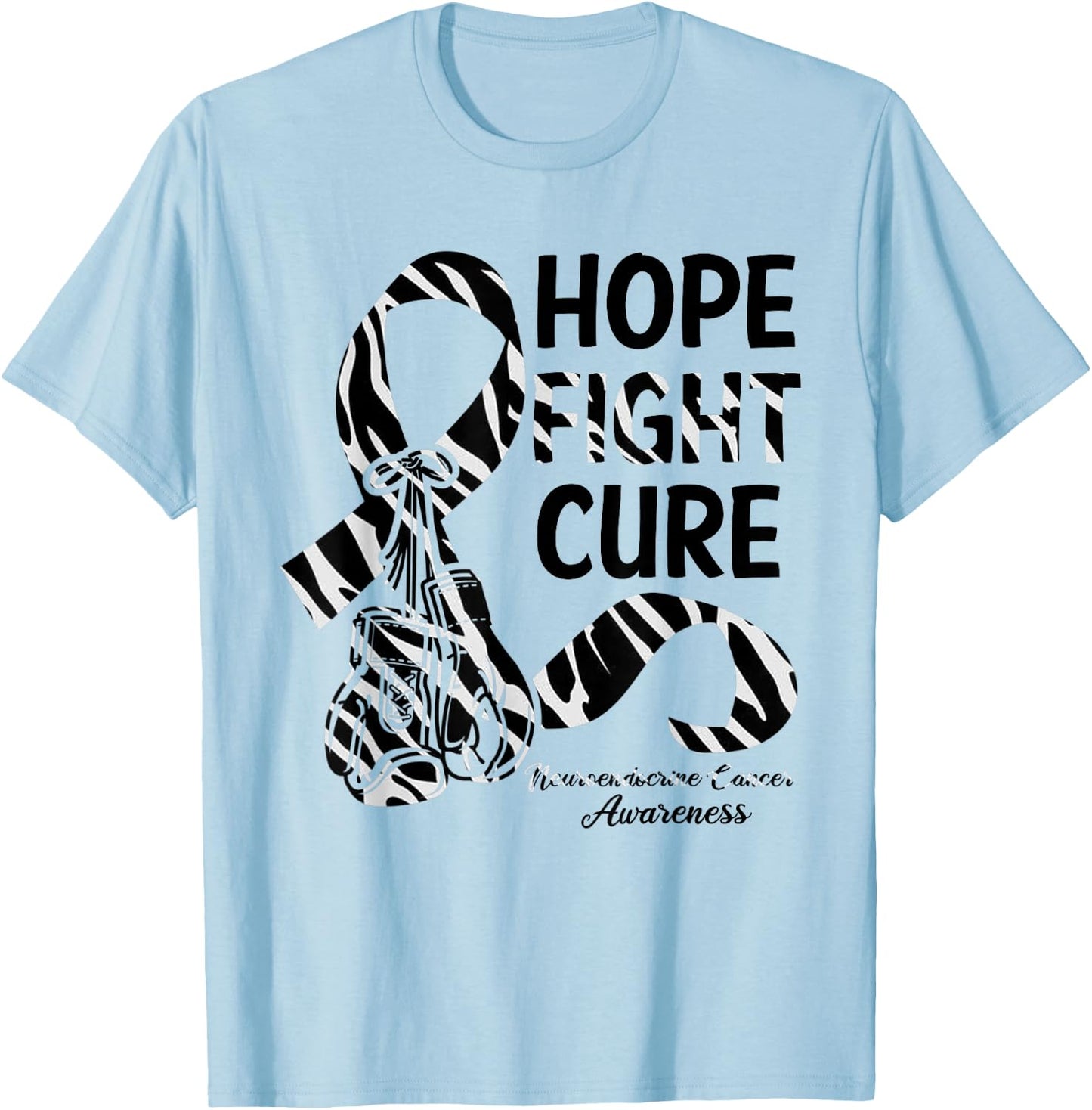 Hope Fight Cure Zebra Ribbon Neuroendocrine Cancer Awareness T-Shirt - T-Shirt | Light Blue