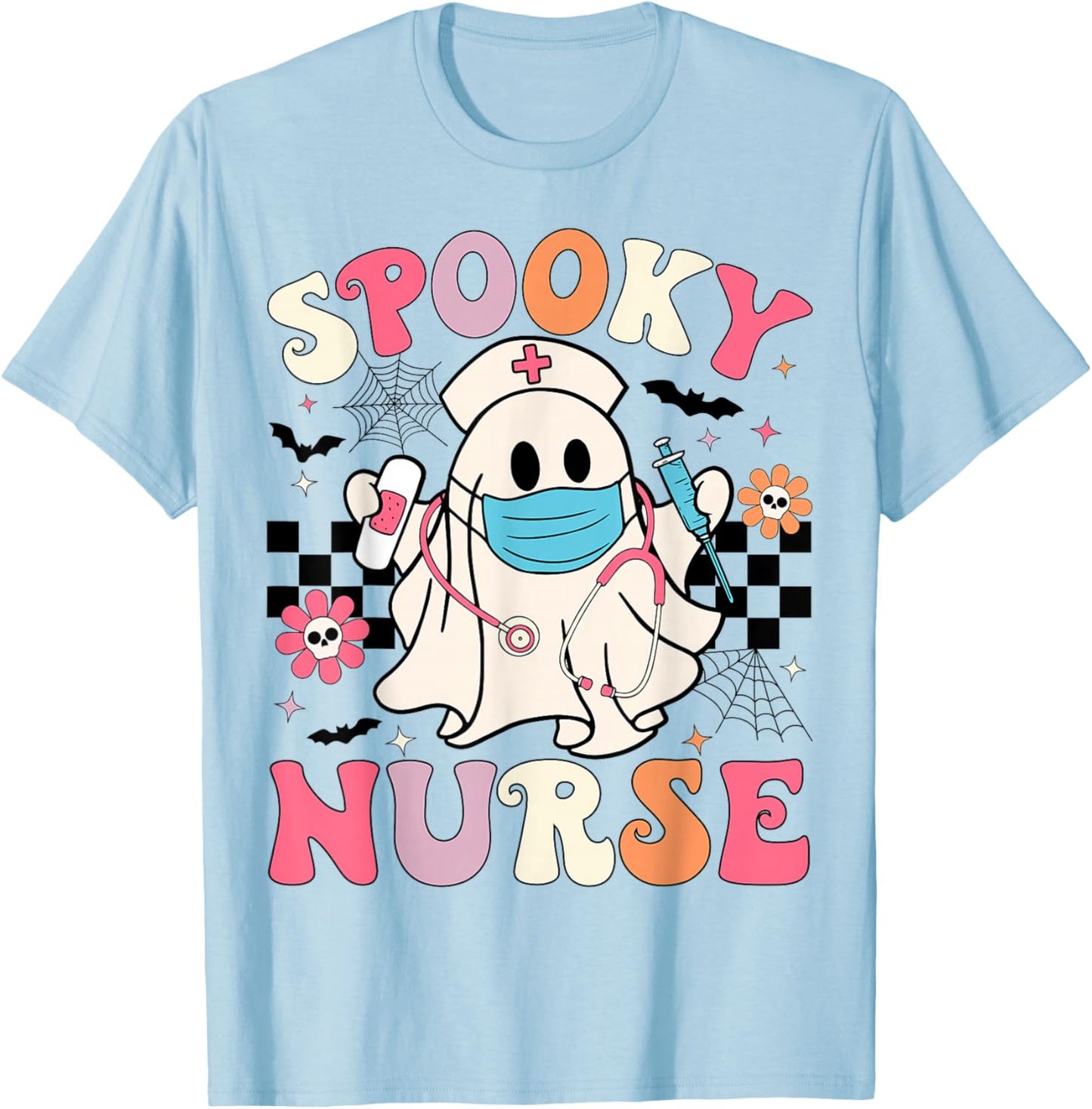 Spooky Nurse Halloween Ghost Cute Nursing Halloween Nurse T-Shirt - T-Shirt | Light Blue