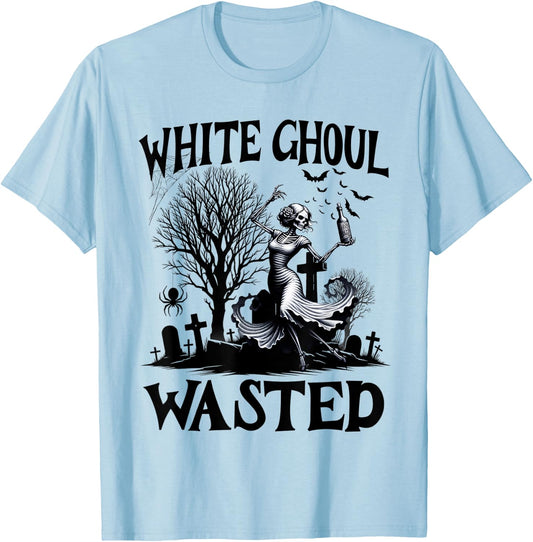 Funny Halloween Drinking Party White Ghoul Wasted Men Women T-Shirt - T-Shirt | Light Blue