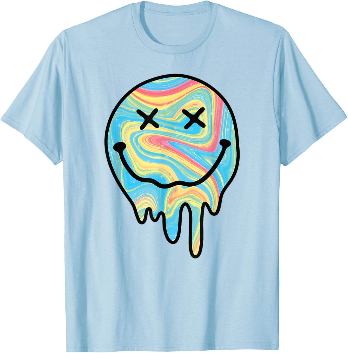 Melting Smile Funny Smiling Melted Dripping Happy Face Cute T-Shirt - T-Shirt | Light Blue