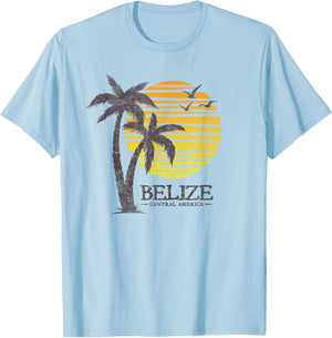 Retro Belize Souvenir Vintage Sunset Vacation T-Shirt - T-Shirt | Light Blue