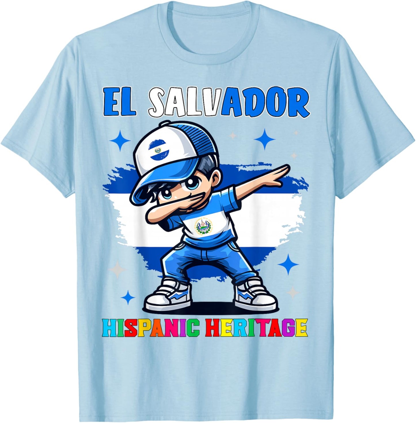 El Salvador Dabbing Kid Hispanic Heritage Celebration Kids T-Shirt - T-Shirt | Light Blue
