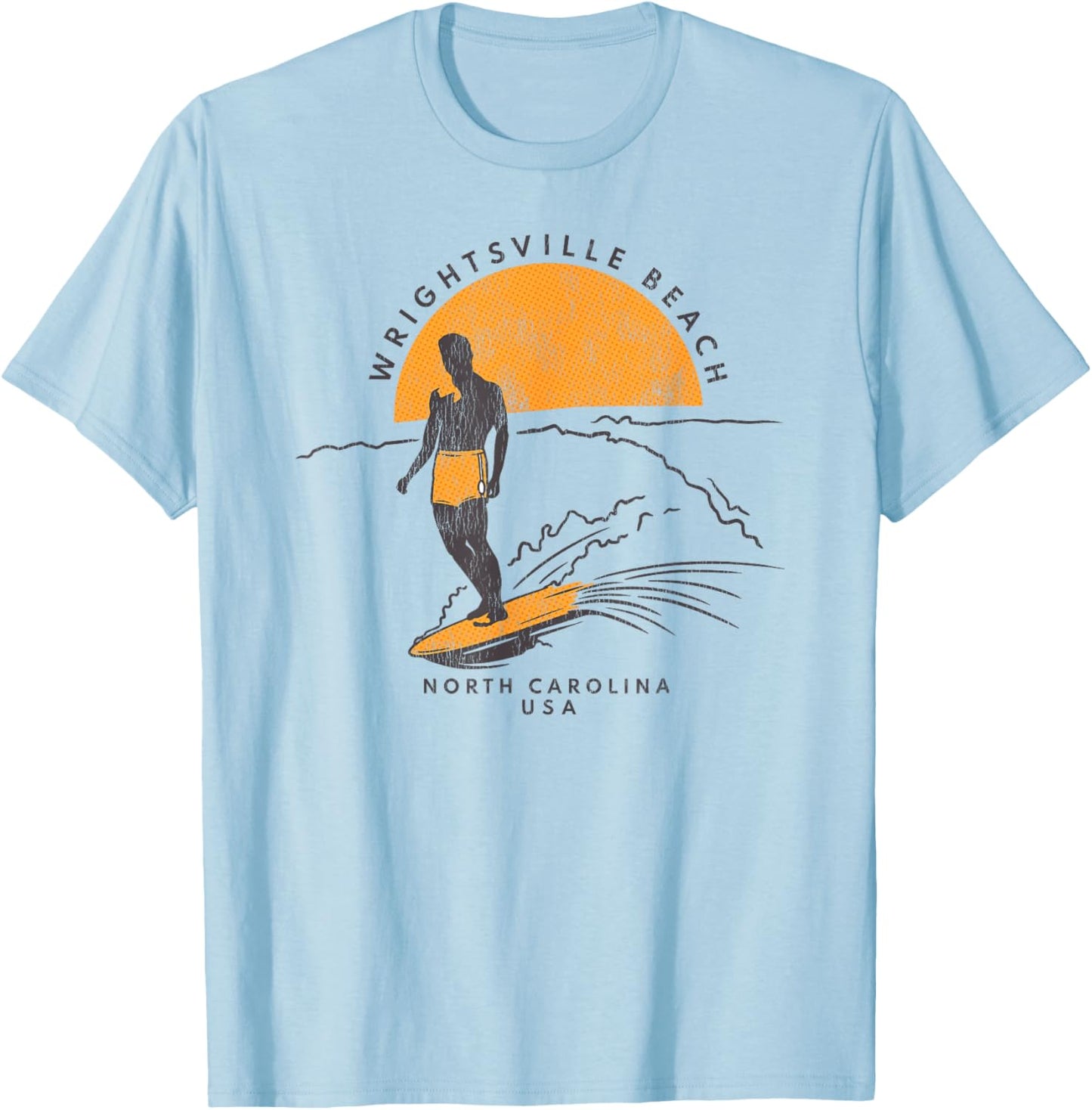 Wrightsville Beach, NC Summertime Living Surfing Peace T-Shirt - T-Shirt | Light Blue
