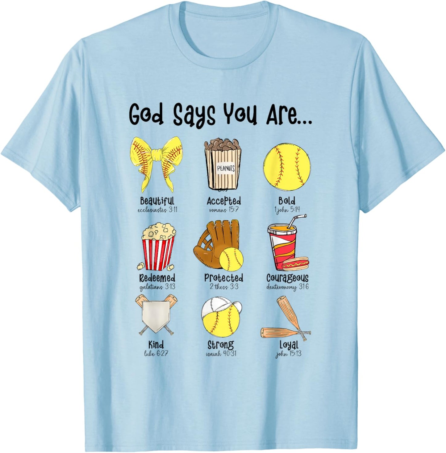 God Says You Are Softball Player Christian Cross Faith T-Shirt - T-Shirt | Light Blue