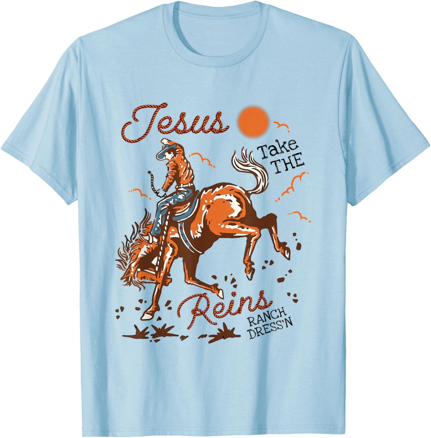 Jesus Take The Reins Vintage Cowboy T-Shirt - T-Shirt | Light Blue
