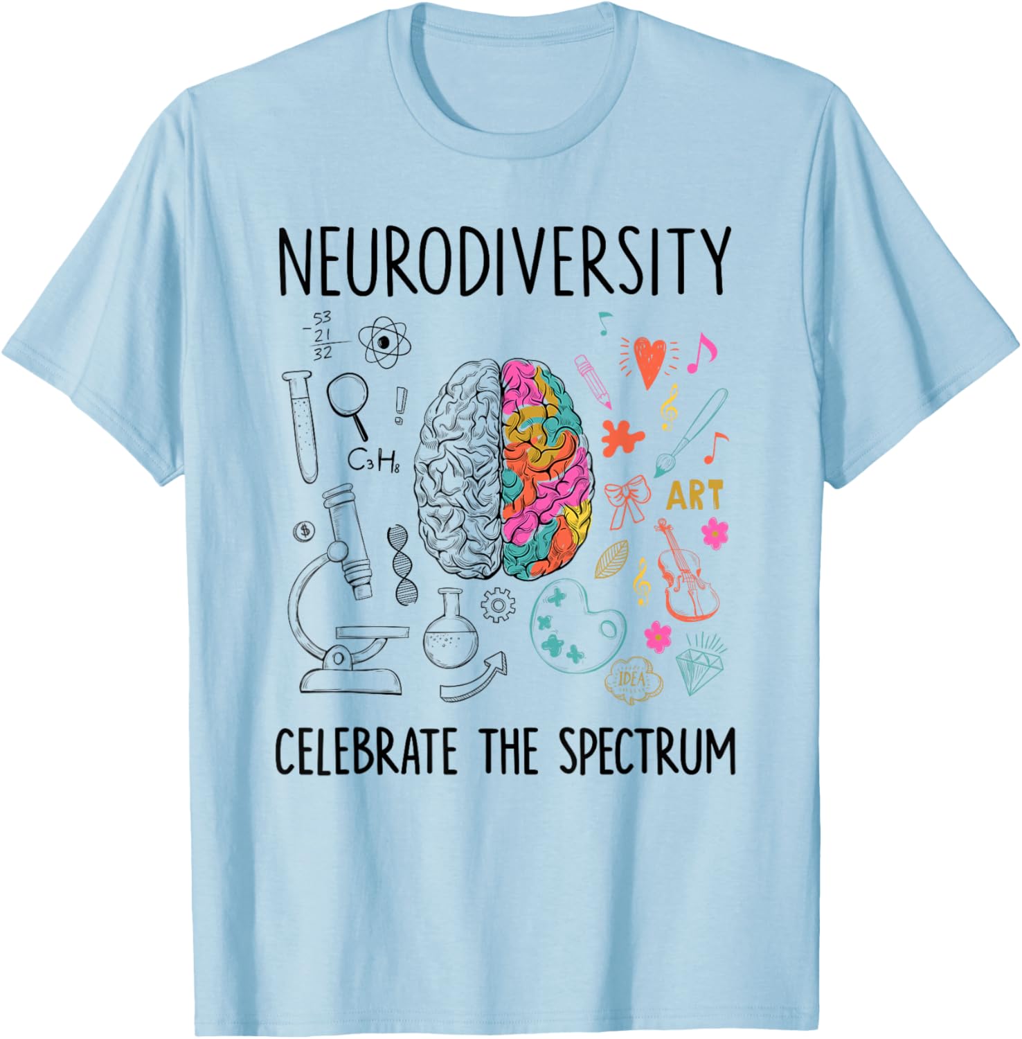 Neurodiversity celebrate the spectrum Brain Autism Awareness T-Shirt - T-Shirt | Light Blue