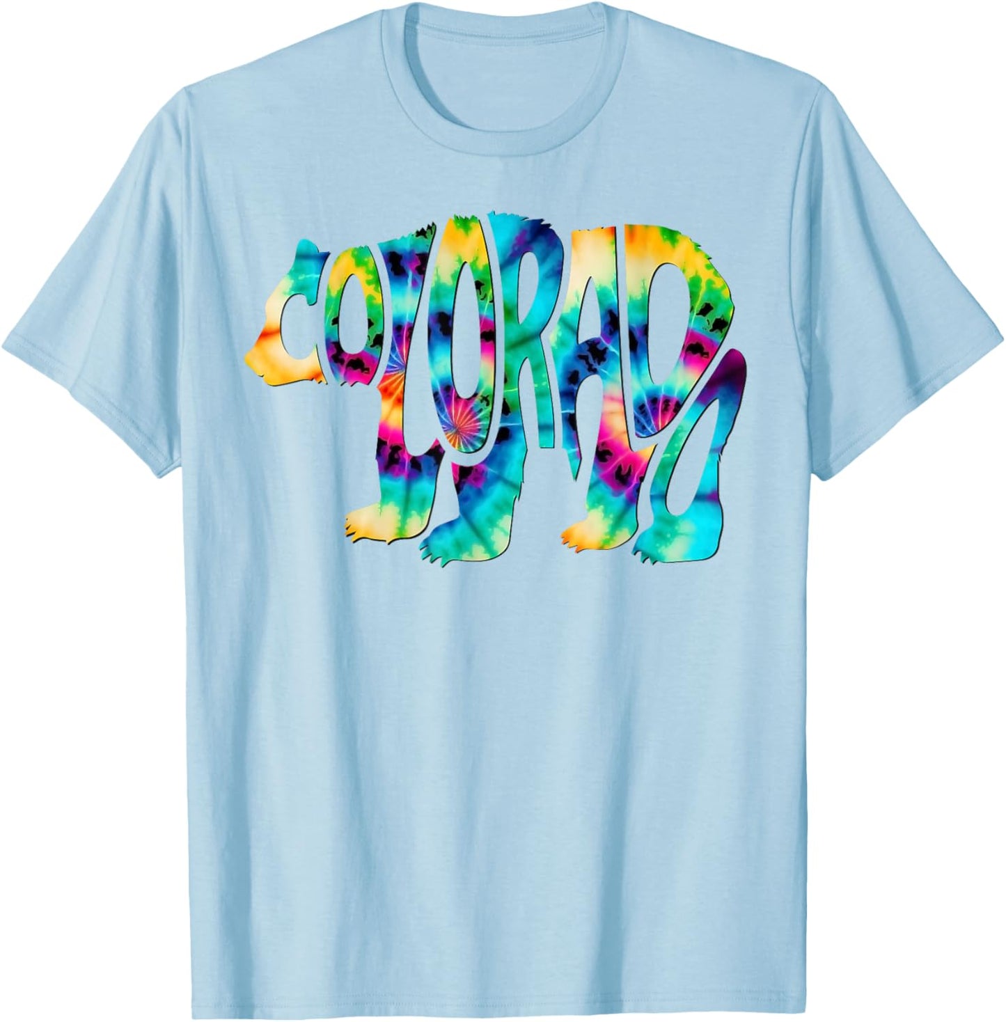 Tie Dye Colorado Bear-Shaped State Name T-Shirt - T-Shirt | Light Blue