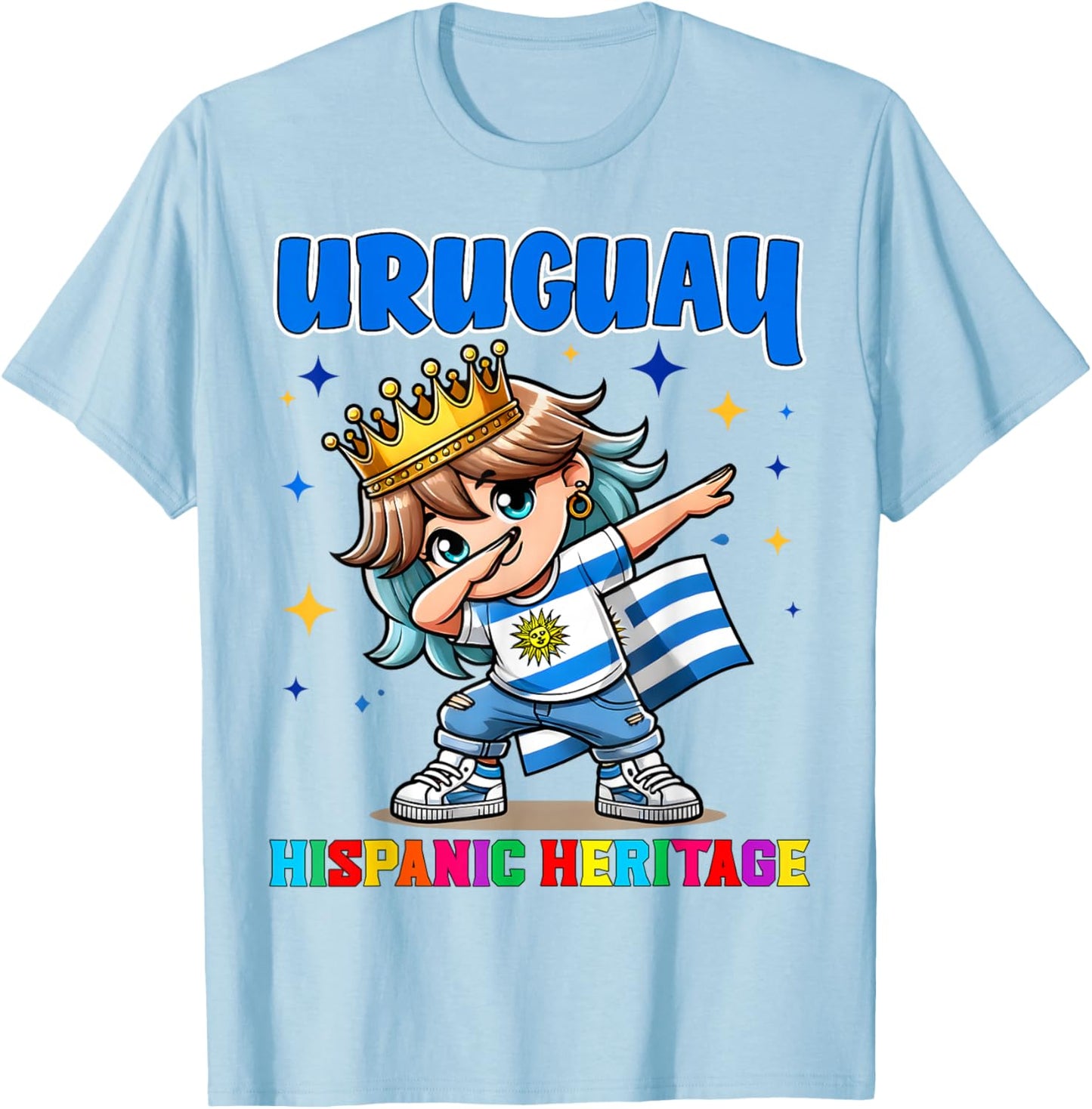 Uruguay Dabbing Girl Hispanic Heritage Celebration for Kids T-Shirt - T-Shirt | Light Blue