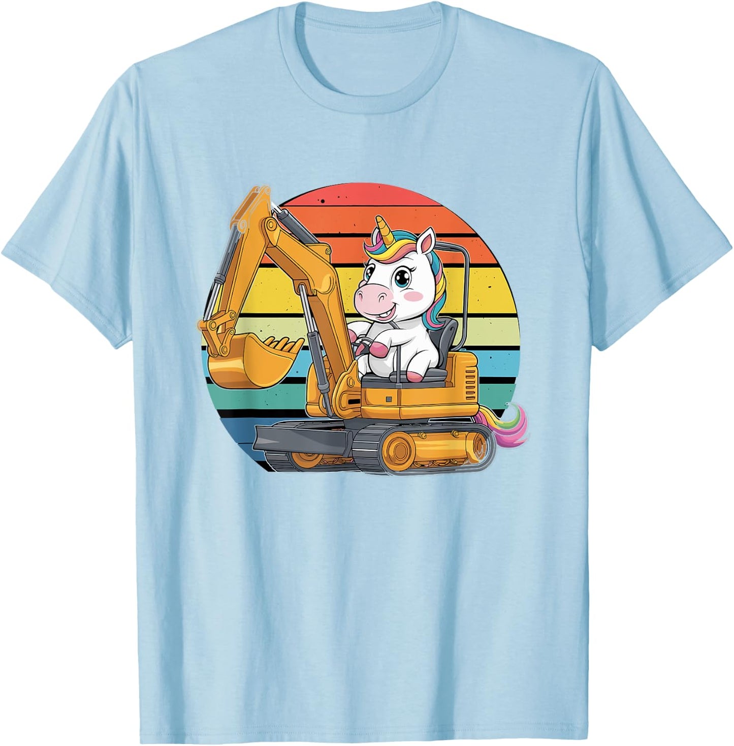 Retro Unicorn Excavator Operator Construction Excavators T-Shirt - T-Shirt | Light Blue
