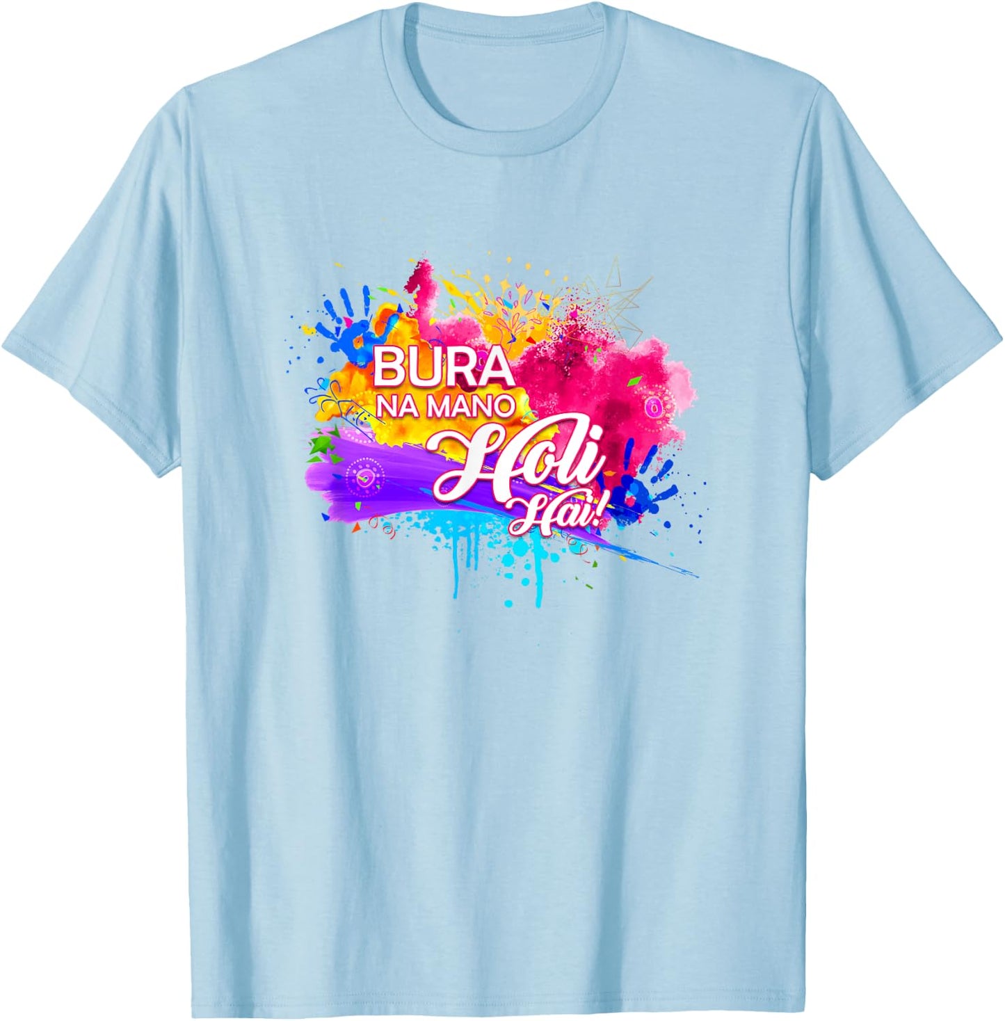 Colourful Hands Bura Na Mano Holi Shark T-Shirt - T-Shirt | Light Blue